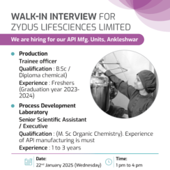 Zydus Lifesciences Walk In Interview For BSc/ Diploma Chemical/ MSc